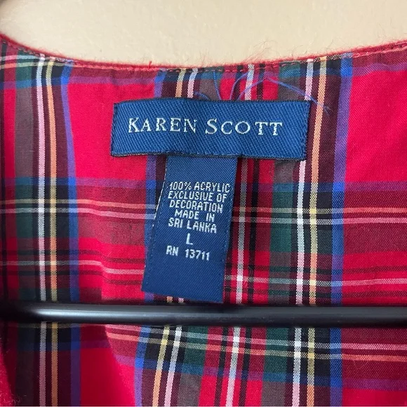 Karen Scott Vibrant Red Checkered Penguin Vest new without tags size large - Picture 5 of 7